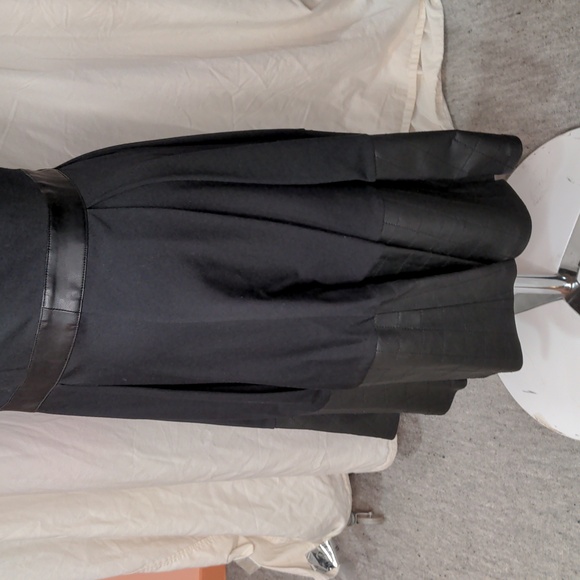 Stefanel Black Sleeveless V-Neck Dress Faux Leather Stitched Panels - Picture 9 of 12